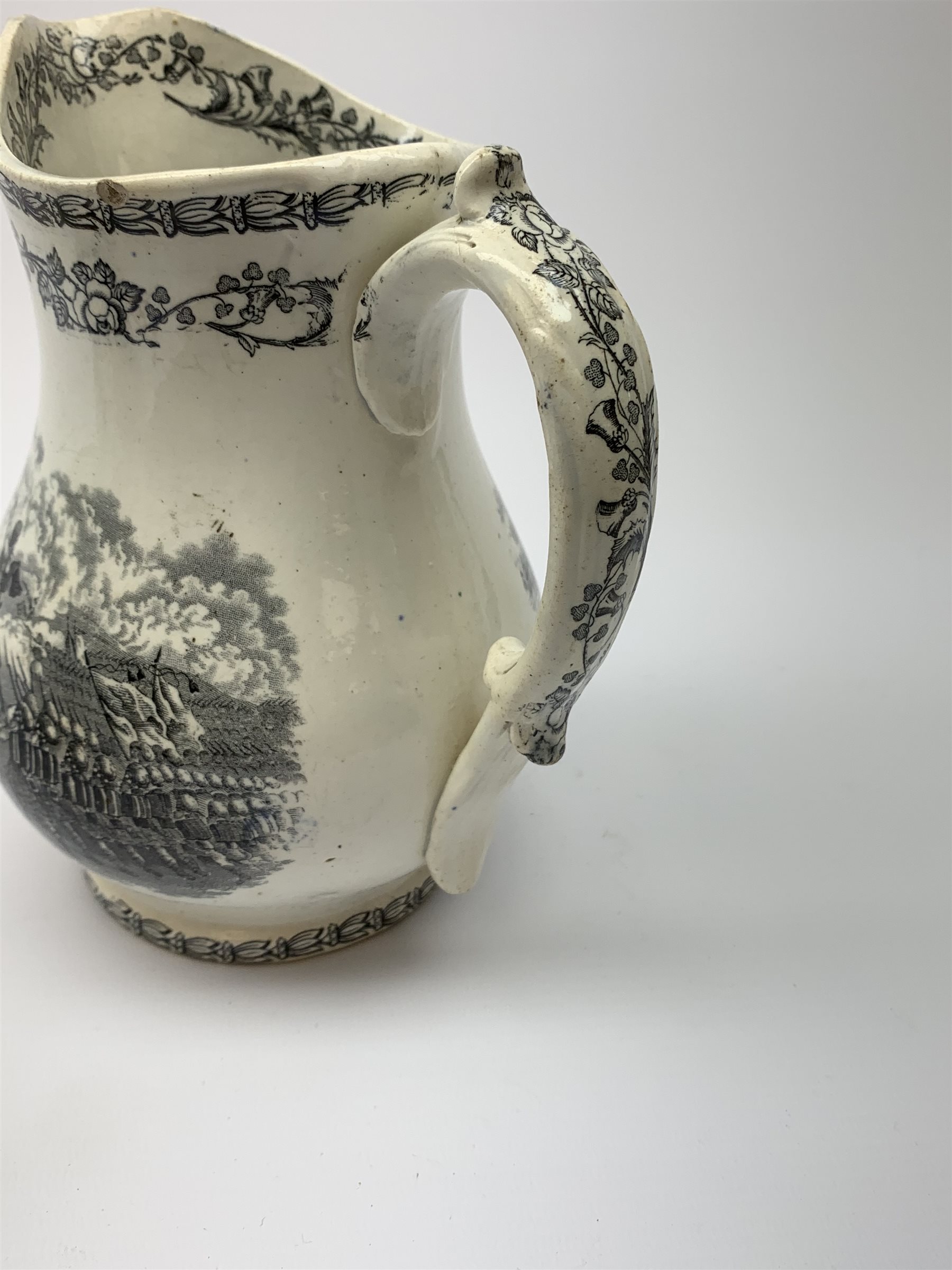 A 19th century Staffordshire pottery pearlware Crimea commemorative jug, black transfer printed with - Image 4 of 9