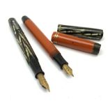 Two Vintage fountain pens, comprising Parker Duofold, with orange case, nib marked 14K, and a Waterm