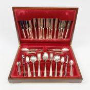 A mahogany cased silver plated Butler of Sheffield Cavendish collection canteen of cutlery.