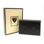 A boxed Aspinal back leather purse or document travel case, with gold coloured zipper to the reverse