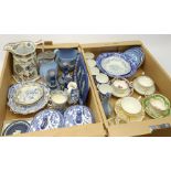 A selection of blue and white, to include two soup tureens decorated in willow pattern with recumben