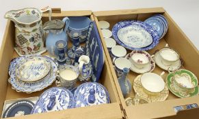 A selection of blue and white, to include two soup tureens decorated in willow pattern with recumben
