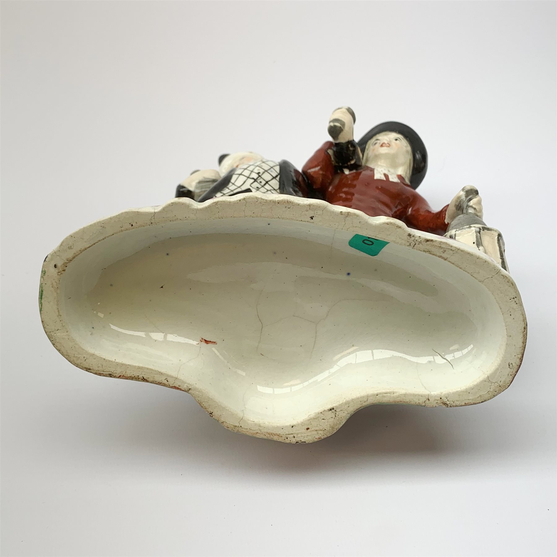 A 19th century Staffordshire figure group, 'Town Crier and Drunk', upon oval scroll detailed base, H - Image 7 of 8