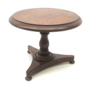 A Victorian mahogany apprentice tilt top loo table, the trefoil base upon three compressed bun feet