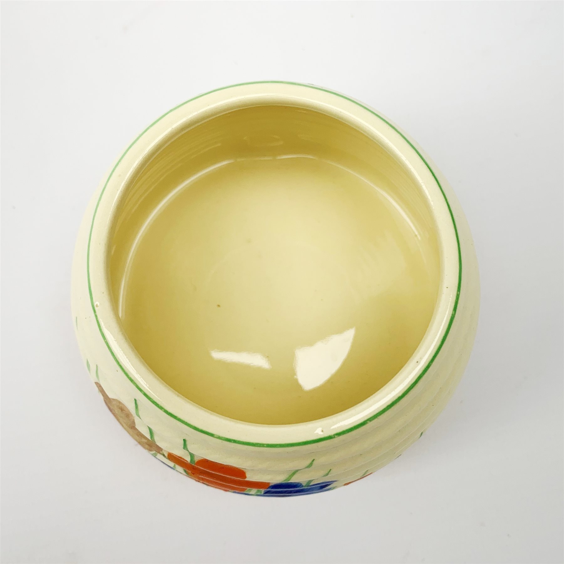 A Clarice Cliff Newport Pottery honey pot, modelled in the form of a beehive and decorated in the Cr - Image 7 of 8