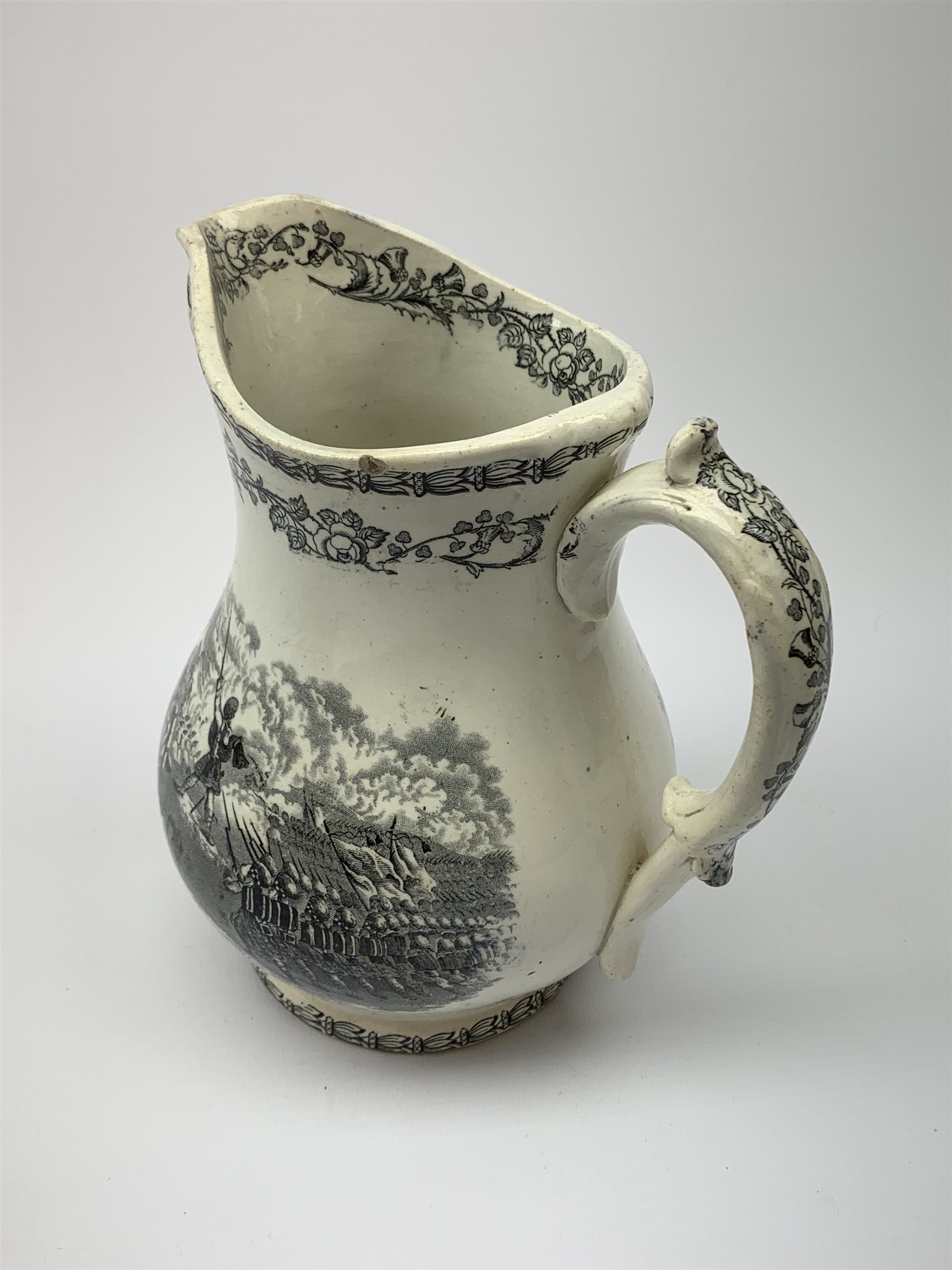 A 19th century Staffordshire pottery pearlware Crimea commemorative jug, black transfer printed with - Image 2 of 9