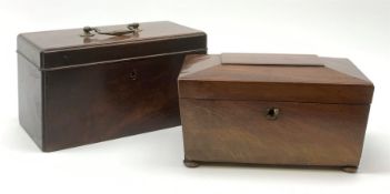 A Georgian mahogany tea caddy, with three interior compartments, L24.5cm, together with an early 19t