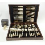 A large mahogany cased silver plated canteen of Kings pattern cutlery, together with two boxed sets