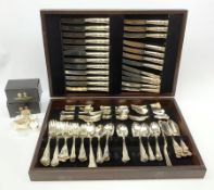 A large mahogany cased silver plated canteen of Kings pattern cutlery, together with two boxed sets