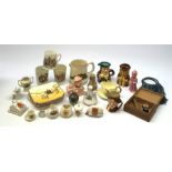 Assorted ceramics and other collectables, to include a beadwork evening purse, three toby jugs, cres