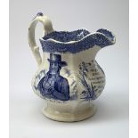 A 19th century blue and white printed jug, detailed with portraits of Richard Cobden, Esq MP and Joh