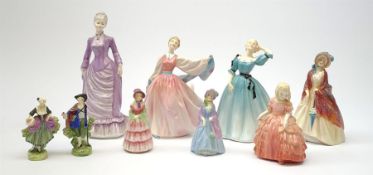 A group of seven Royal Doulton figurines, comprising Celeste HN2237, Gay Morning HN2135, Paisley Sha