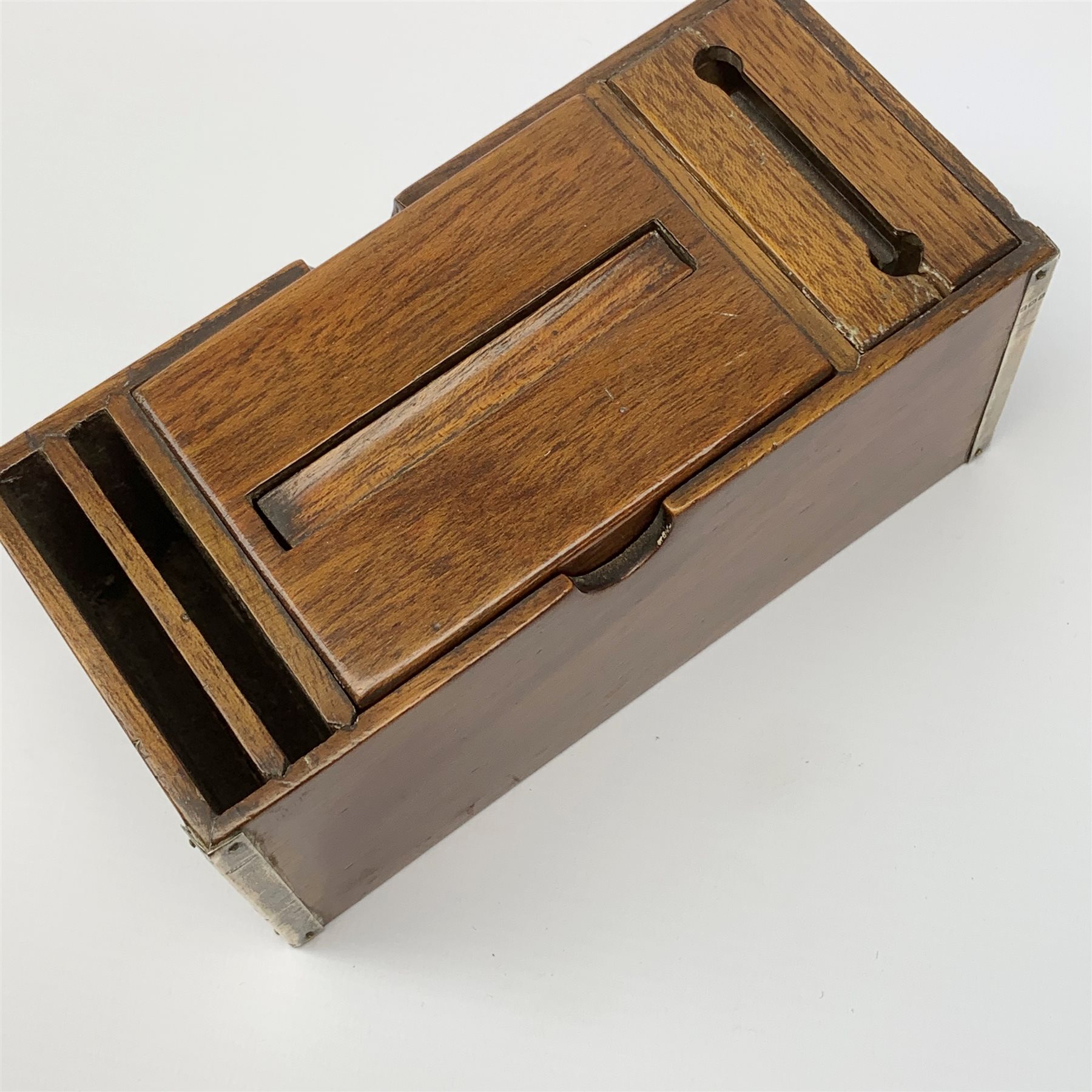 A 1920's silver mounted mahogany cigarette dispenser, with central lift up mechanism also operating - Image 5 of 8