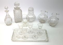 A set of six Thomas Webb liquor cut glasses, together with a matching liquor decanter, each marked,