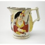 A 19th century Staffordshire pottery pearlware jug, modelled in relief with Lord Wellington and Gene