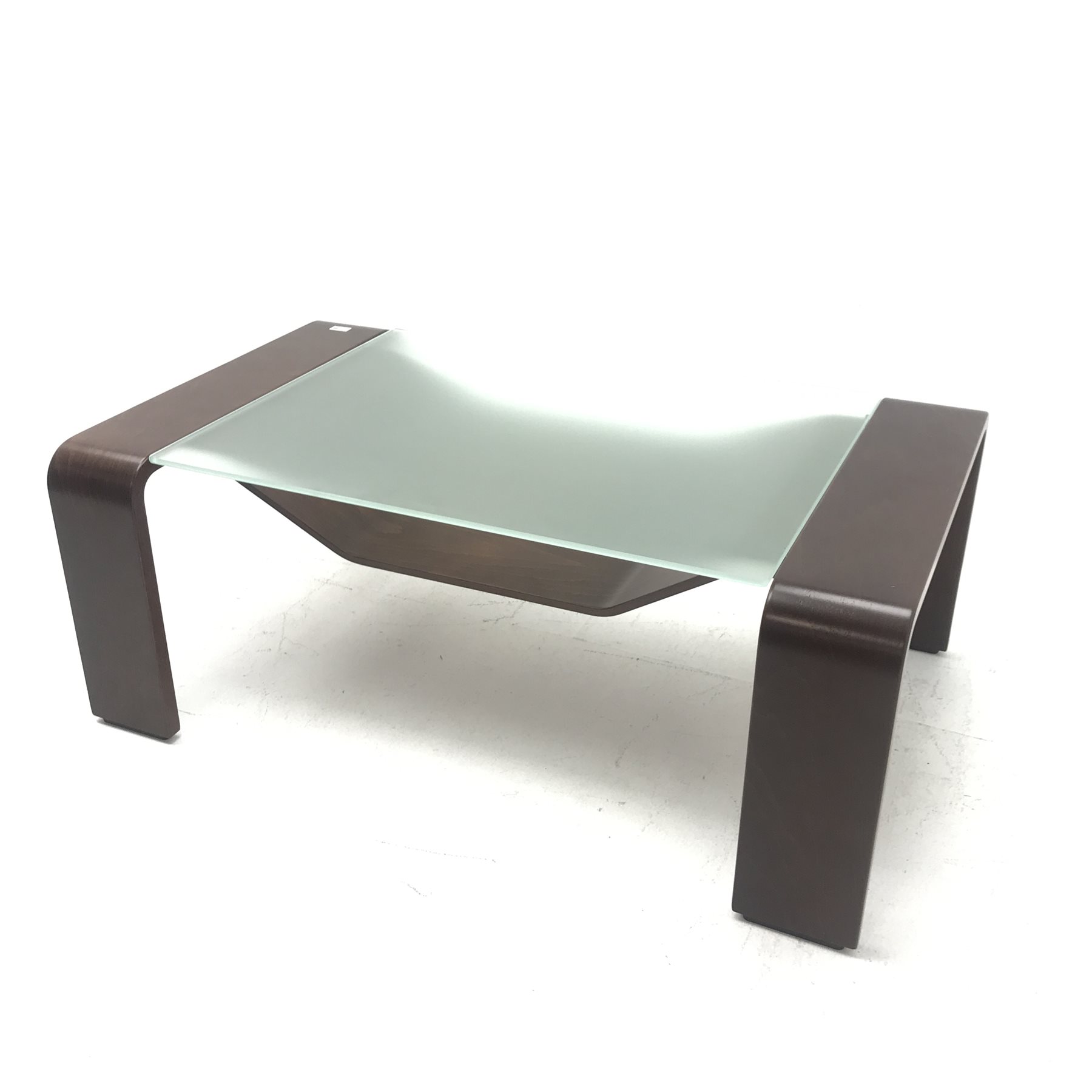 Stressless Pegasus birch coffee table by Ekornes, glass top, shaped support, W49cm, H63cm, D39cm - Image 3 of 3