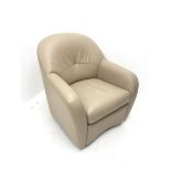 Tub armchair upholstered in a mocha leather with chrome supports, W80cm