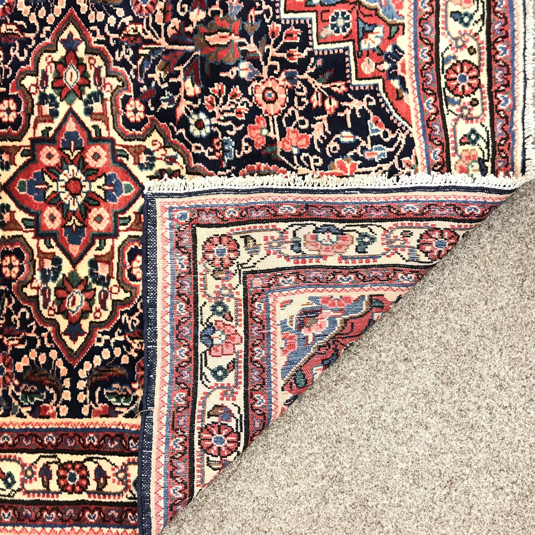 Kashan blue ground runner, multi repeating borders, floral field, 455cm x 100cm - Image 3 of 4