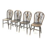 Set four 20th century wheel and hoop back chairs with elm seats, turned supports