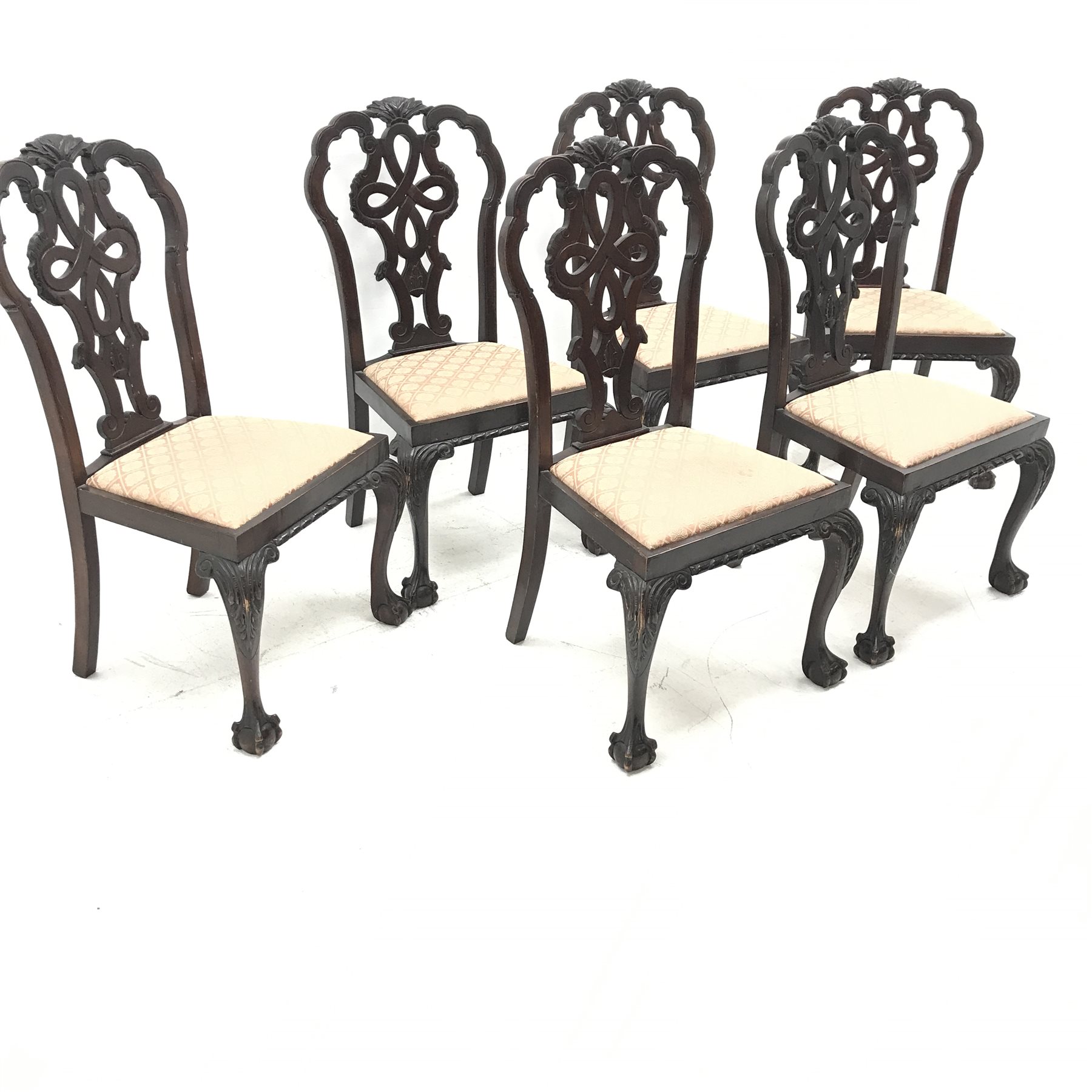 Set six 19th century classical mahogany dining chairs, carved and pierced cresting rail, upholstered - Image 2 of 3