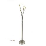 Contemporary five branch standard lamp with frosted glass shades, H177cm