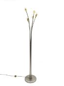 Contemporary five branch standard lamp with frosted glass shades, H177cm