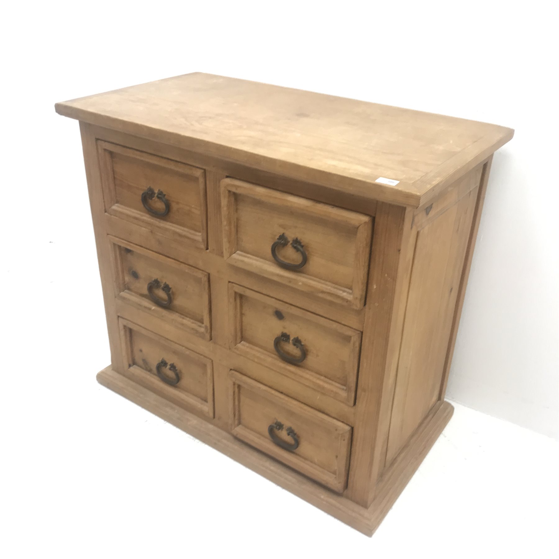 Waxed pine chest, six drawers with iron handles, W100cm, H89cm, D54cm - Image 4 of 5