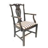 Chippendale mahogany style armchair, upholstered drop in seat, square supports, W63cm