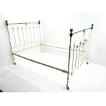 Victorian cream painted metal and brass 4' 6" double bedstead, 140cm, 200cm