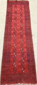 Persian Bokhara red ground runner, elephant foot pattern, 294cm x 76cm