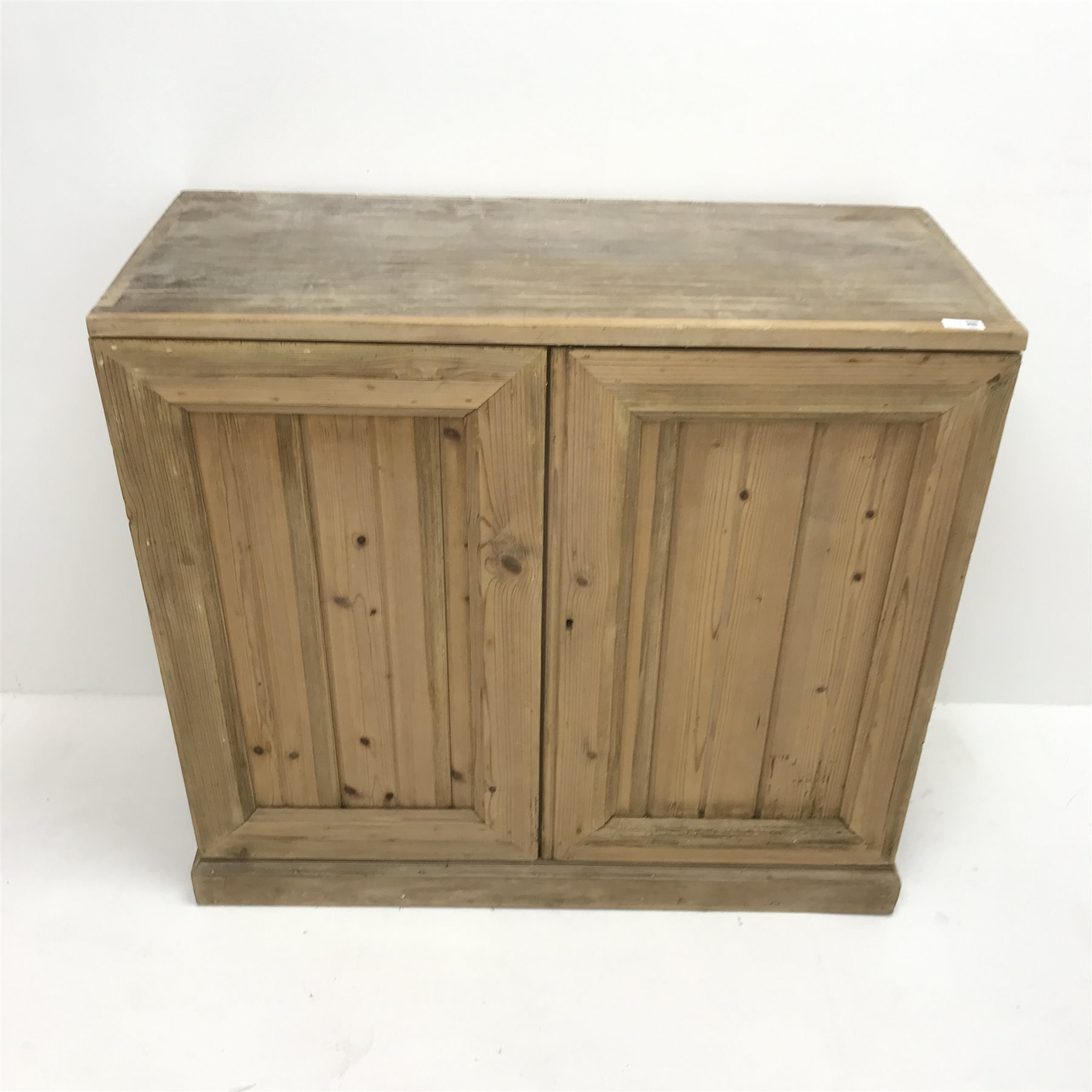 Early 20th century pine wine cabinet, two doors enclosing fitted sixty three bottle holder interior, - Image 2 of 3
