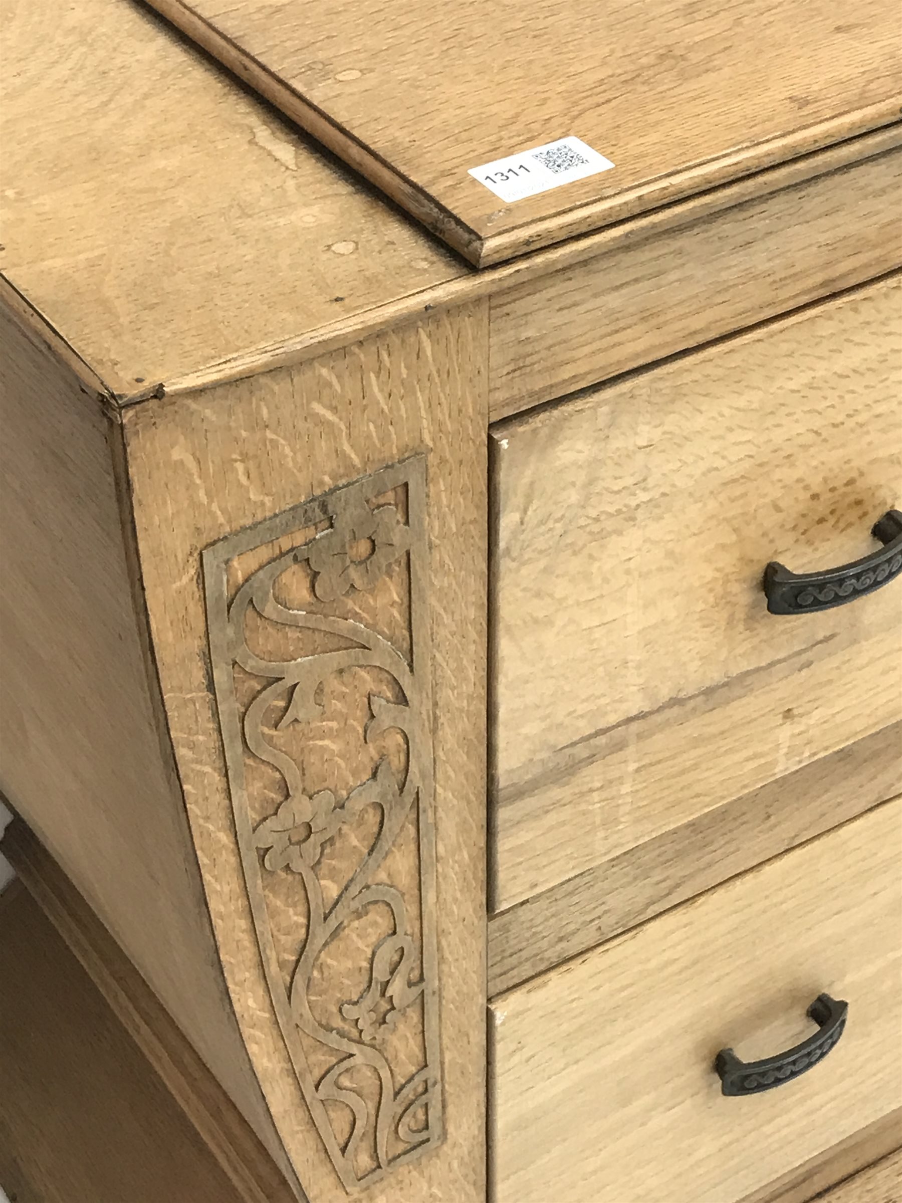 Early to mid 20th century oak two drawer chest, W96cm, H70cm, D43cm - Image 3 of 3
