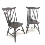 Pair vintage Stol hard wood stick back chairs, shaped cresting rail, turned supports joined by stret