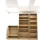 Three light oak finish open bookcases