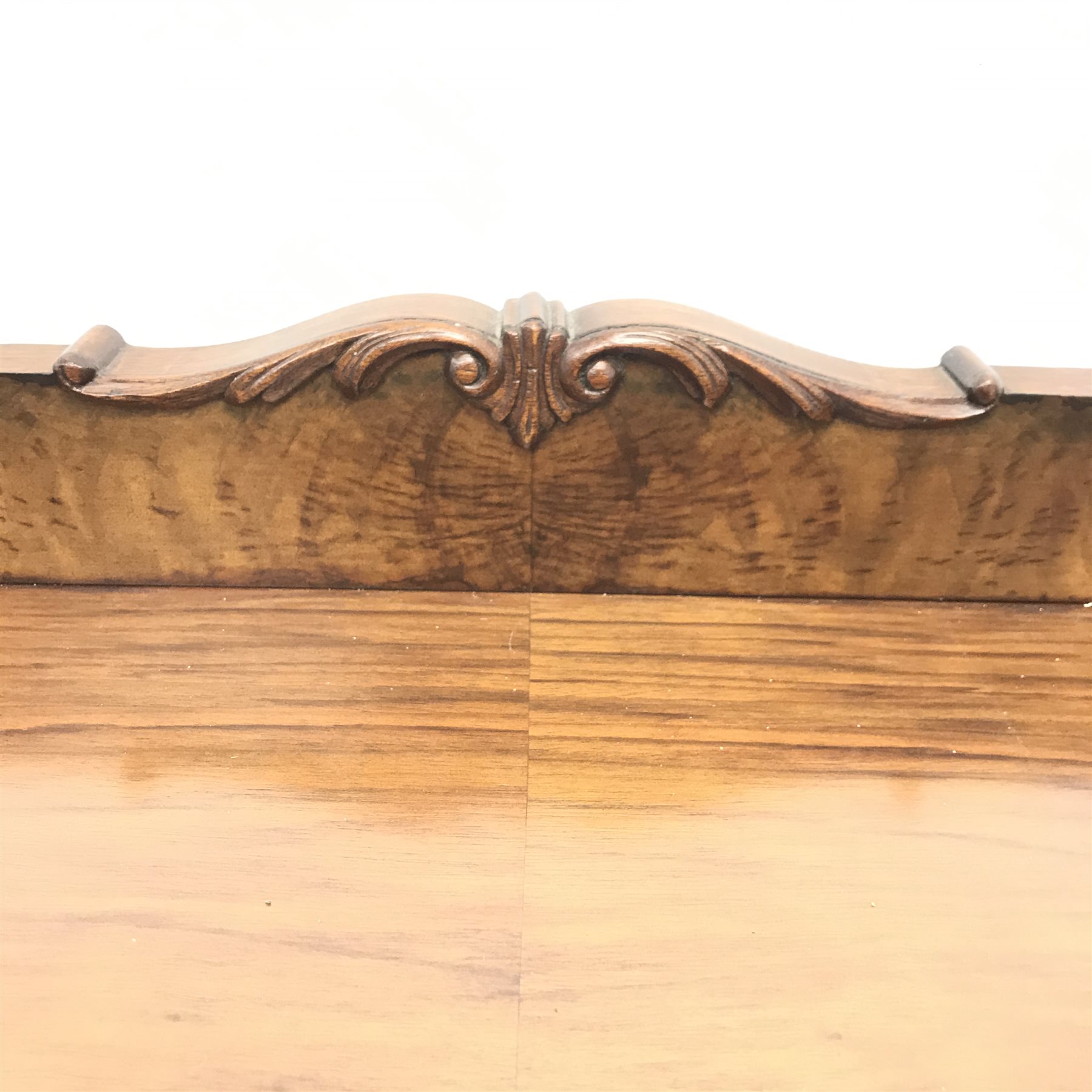 Early 20th century figured walnut side cabinet, shaped moulded top over central glazed door and two - Image 3 of 3