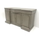 19th century painted breakfront console sideboard, one long and two short drawers, plinth base, W16