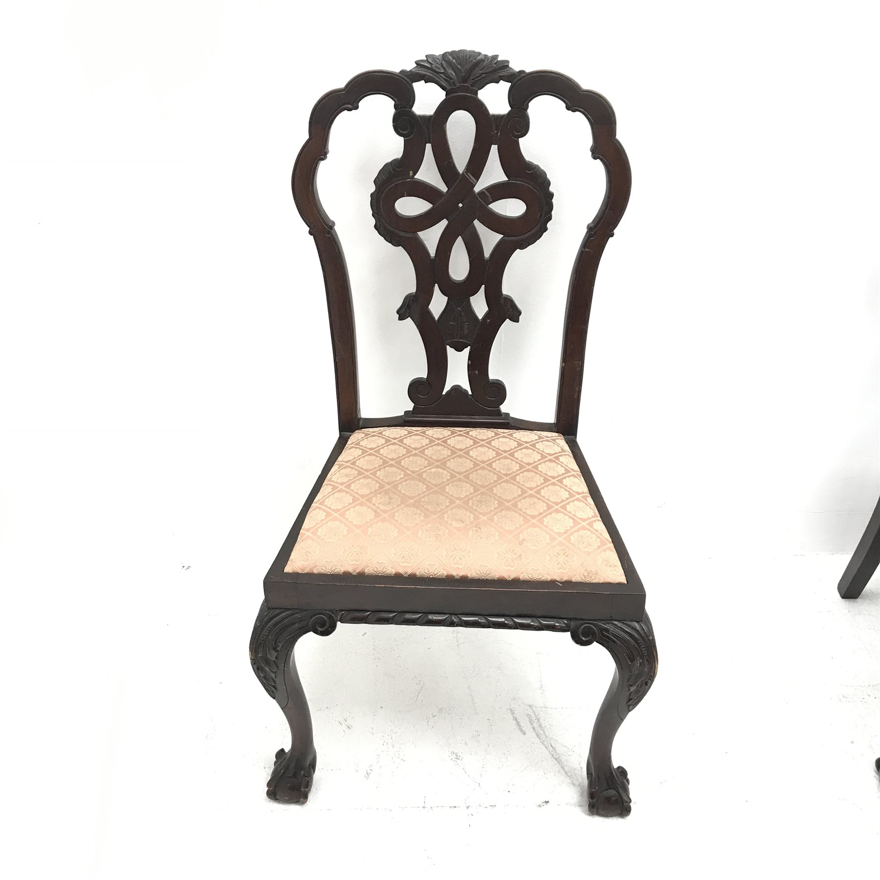 Set six 19th century classical mahogany dining chairs, carved and pierced cresting rail, upholstered - Image 3 of 3