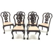Set six 19th century classical mahogany dining chairs, carved and pierced cresting rail, upholstered