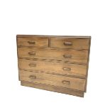 Mid 20th century teak chest, two short and three long drawers, W106cm, H85cm, D51cm