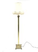 Brass column standard lamp with shade, H146cm