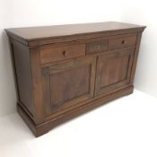 Grange cherrywood sideboard, one long and two short drawers above two cupboards, shaped platform bas
