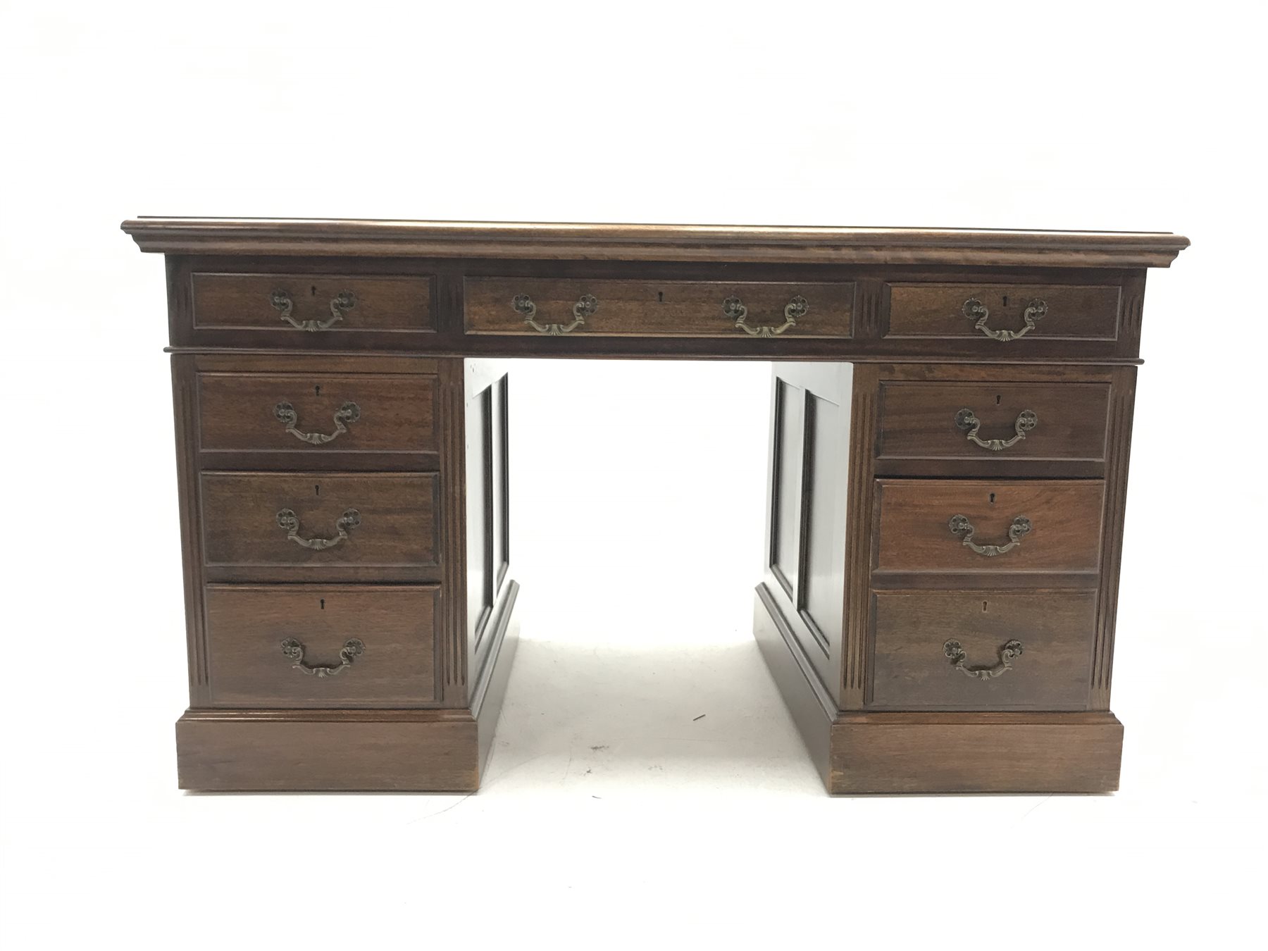 20th century mahogany twin pedestal office desk, fitted with nine drawers, inset leather writing su - Image 2 of 4