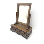 Early 20th century oak dressing table mirror, one long and two short drawers, W46cm, H62cm, D28cm, a