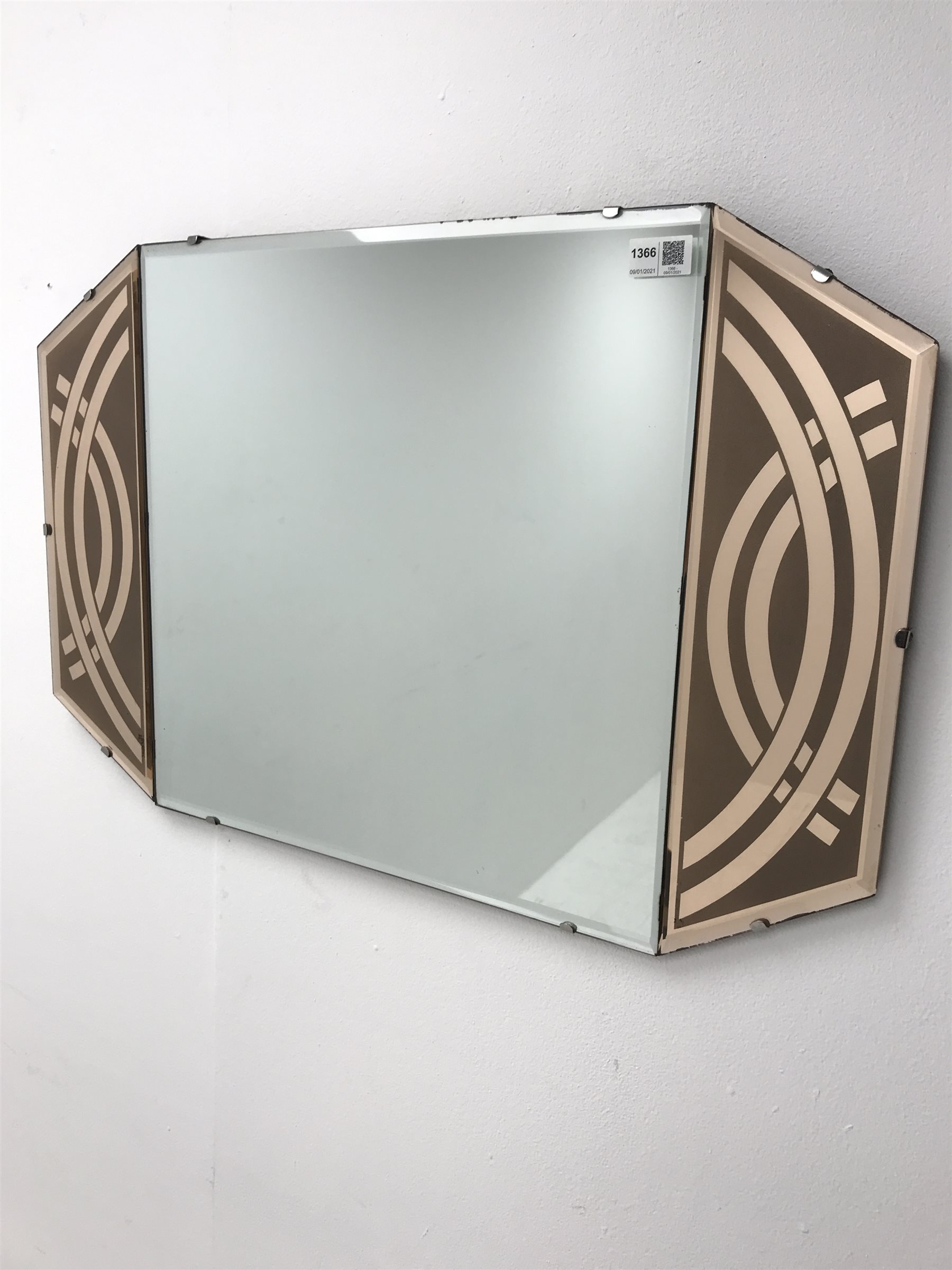 Vintage mid 20th century frameless wall mirror, 71cm x 46cm