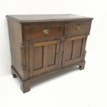 18th Century oak side cabinet, two drawers above two fielded panel doors, ogee bracket supports, W11