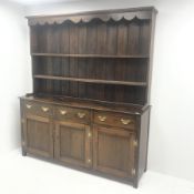 19th century oak dresser, raised two tier plate rack, above three drawers and three cupboards, stile