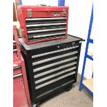 Halfords Advanced six drawer tool chest on castors with a quantity of various hand tools and a Halfo