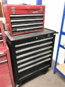 Halfords Advanced six drawer tool chest on castors with a quantity of various hand tools and a Halfo