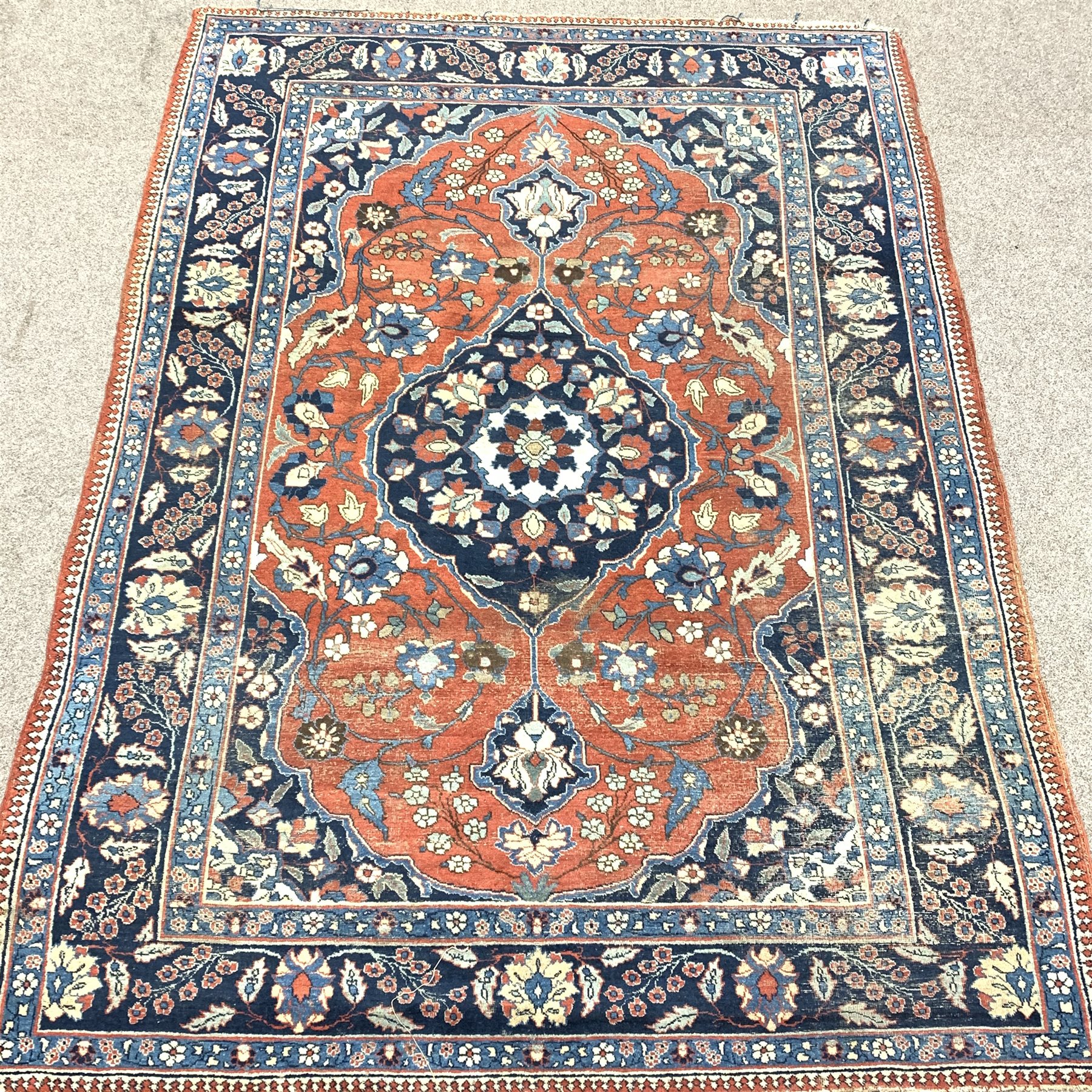 Antique Persian blue and red ground rug carpet, 250cm x 352 cm