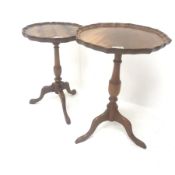 Two reproduction mahogany wine tables (H55cm), and a beech framed folding card table